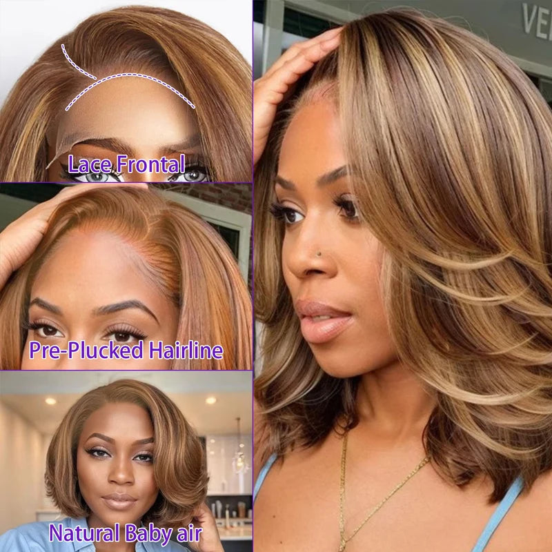 Honey Blonde Highlight Bouncy Loose Body Wave Glueless 5x5 Frontal Lace Wig Water Wave 100% Human Hair