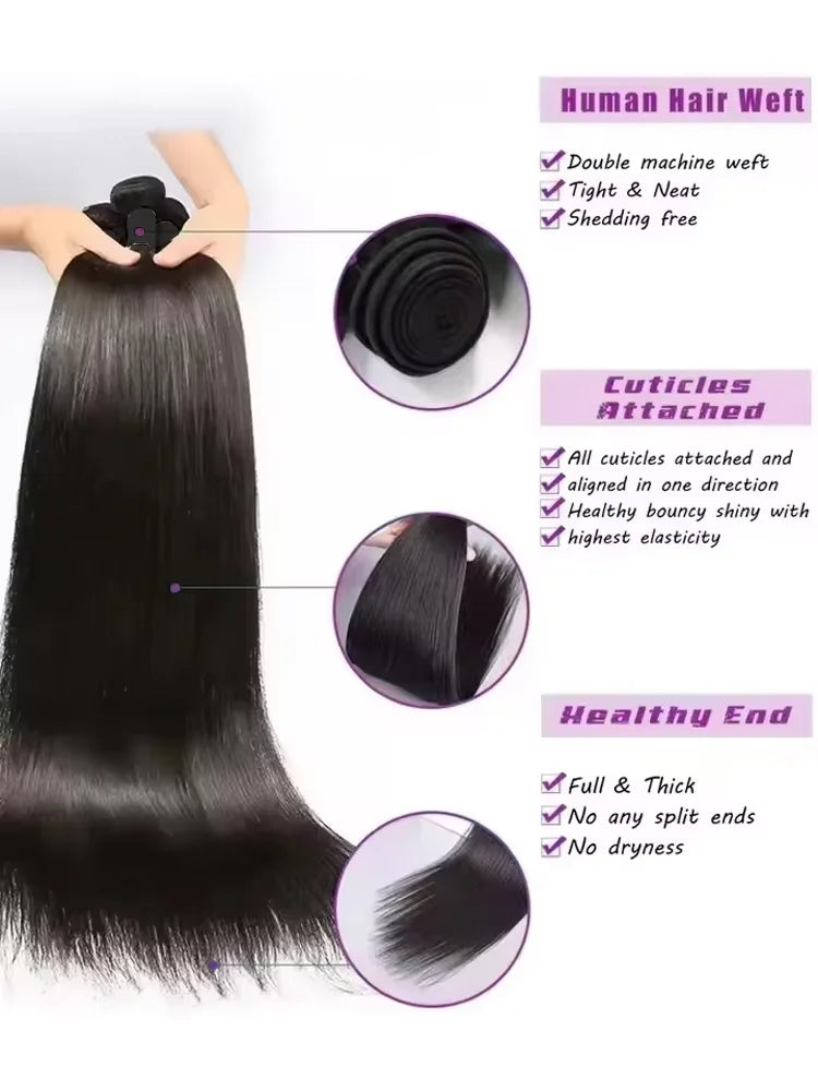 3 4 Bundles 100% Bundles Human Hair Deal Brazilian Remy Straight Human Hair Bundles Extensions Weave Natural Color For Women