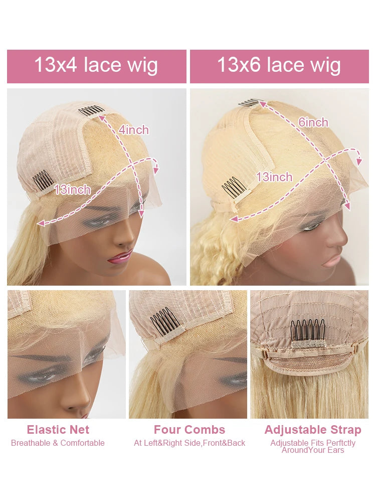 40 42 Inch 613 Honey Blonde Color Deep Wave 13x4 13x6 Hd Lace Frontal Wigs Brazilian Curly Human Hair Wigs For Women 250 Density
