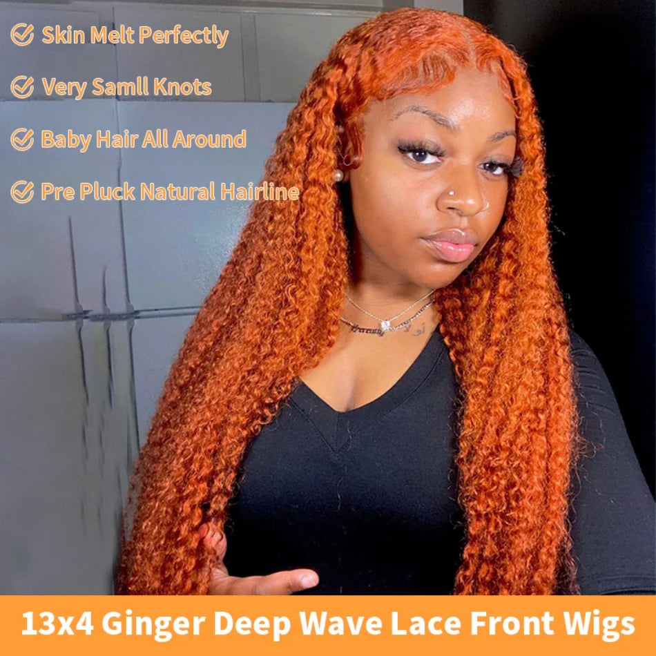 350# Orange Ginger Human Hair Wig Water Wave Curly Human Hair Wig 100% Brazilian Colored hd Lace Wig 13x4 13x6 Virgin Human Hair