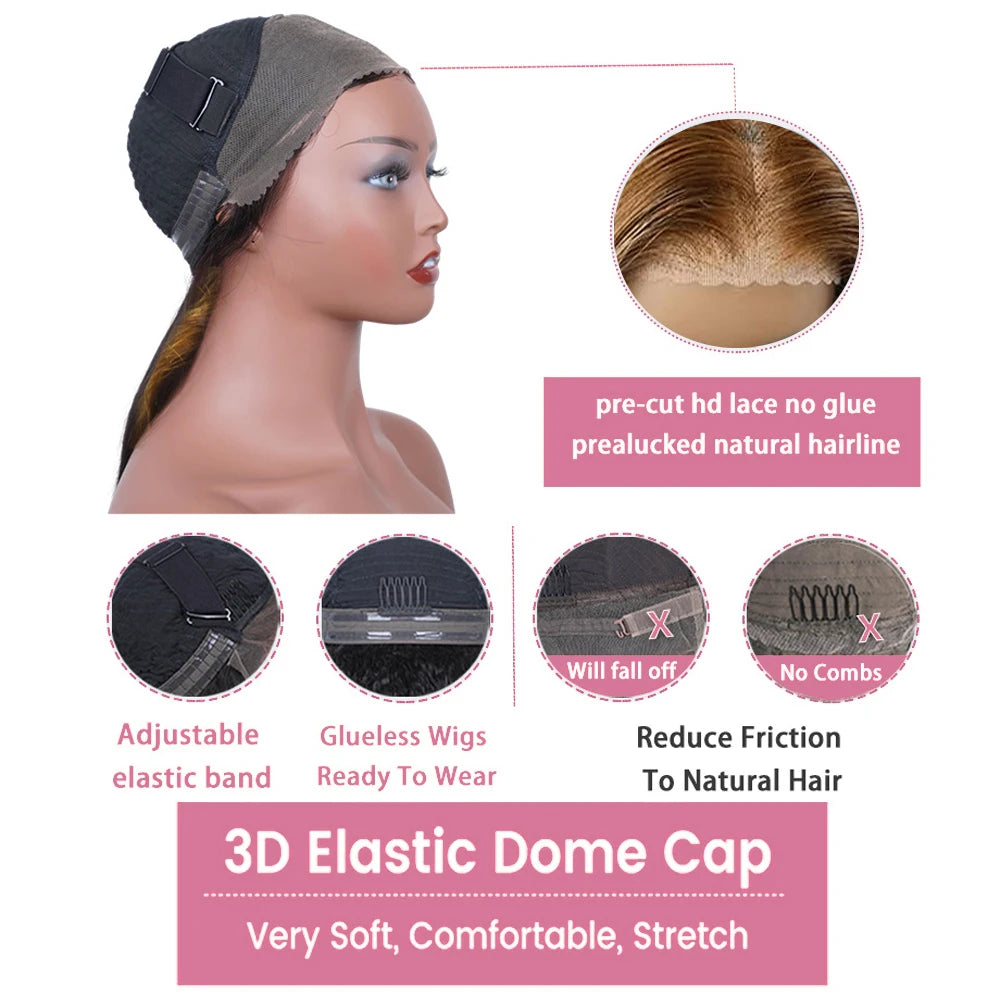 40 Inch Highlight Glueless Wigs Human Hair Ready To Wear Preplucked Body Wave Ombre Color 13x4 Front Wigs For Women 250 Density