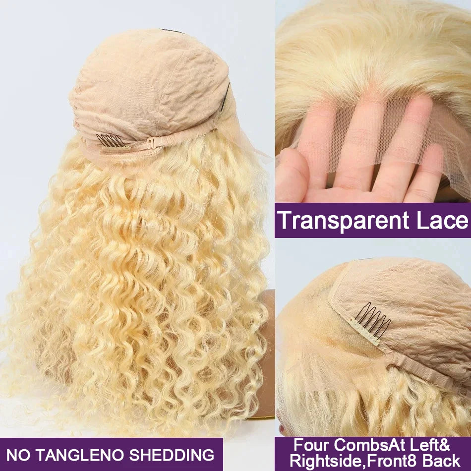 40 42 Inch Honey Blond Curly Wigs 613 Hd Lace Frontal Wig 13x6 for Women 200 Density Deep Wave Frontal Wig