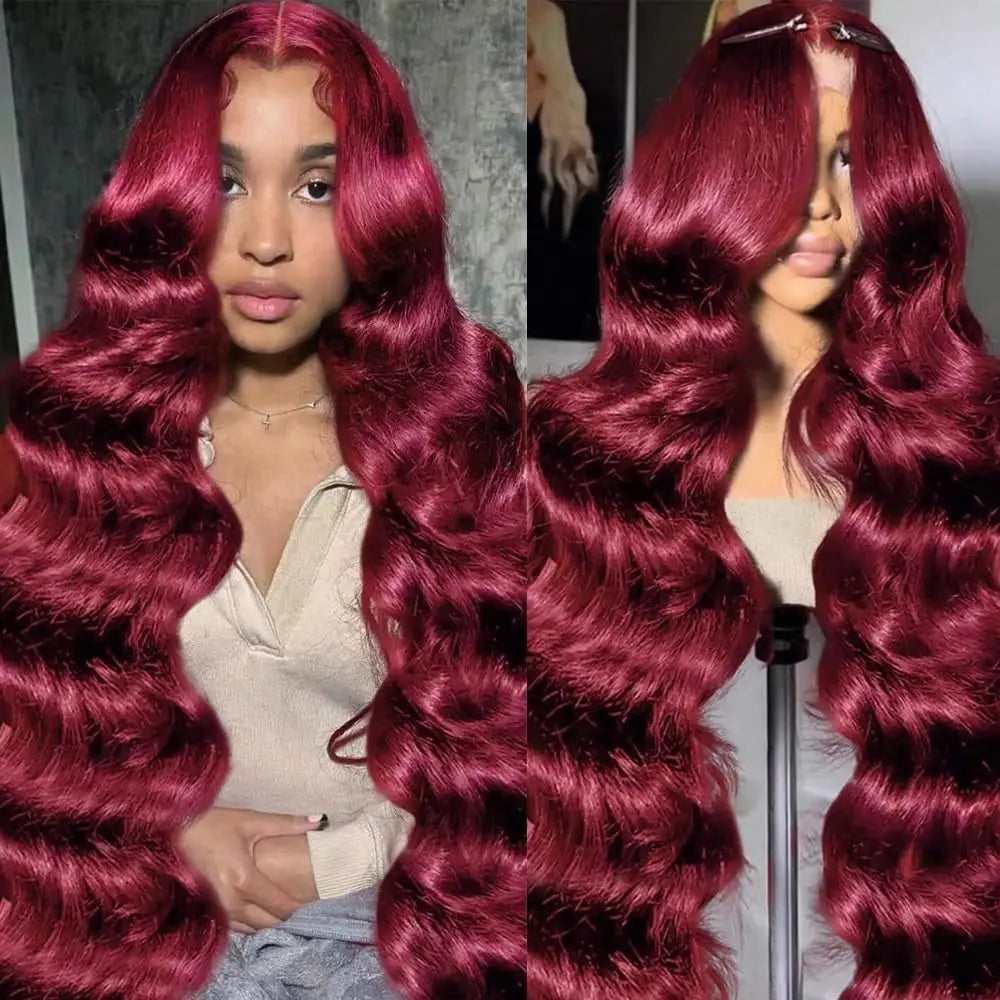 220 Density 99J Burgundy Human Hair Wig Colored Hd Lace Front Wig 13x6 Body Wave Lace Frontal Wigs 13x4 Pre Plucked Human Hair