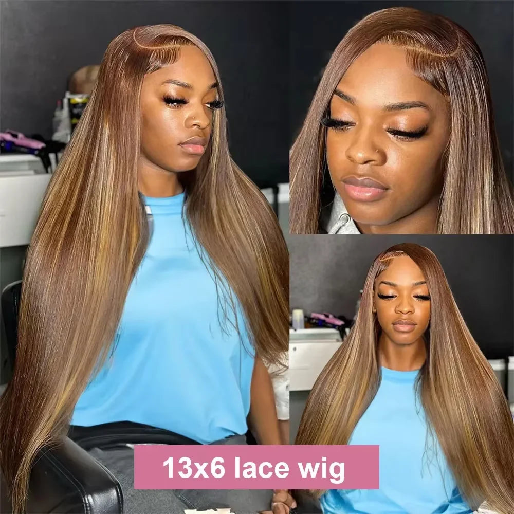30 32 Inch 4/27 Highlight Ombre 13x4 HD Lace Front Wig Bone Straight 13x6 Lace Frontal Human Hair Wigs 180% Density Preplucked