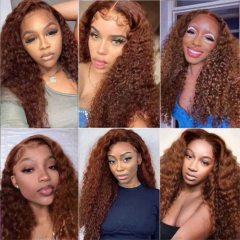30 Inch Reddish Brown Deep Wave Frontal Wig 13X4 Lace Frontal Wig Colored Deep Wave 13x4 Lace Front Human Hair Wigs For Women