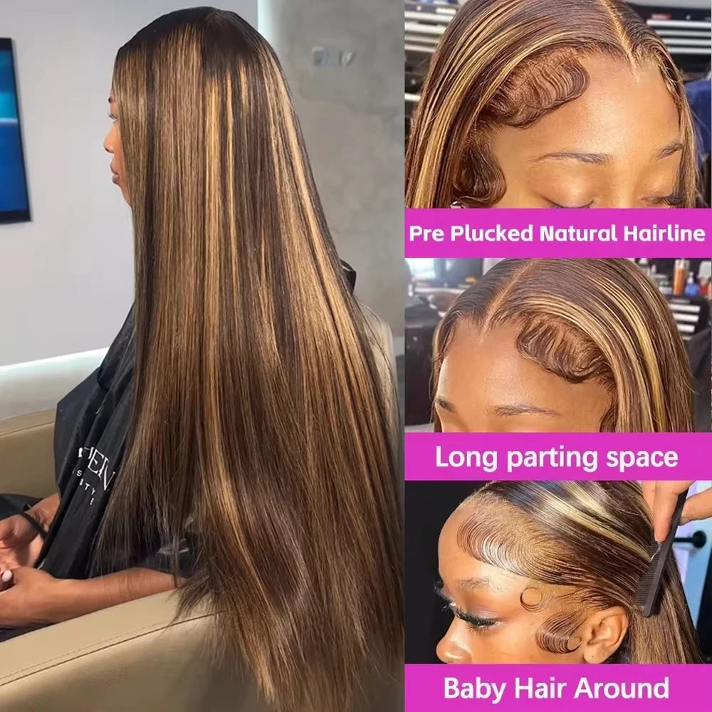 40 Inch 13x6 Hd Highlight Wigs Human Hair Colored Lace Front Wig Ombre Straight Hd Lace Frontal Wigs 100% Human Hair For Women