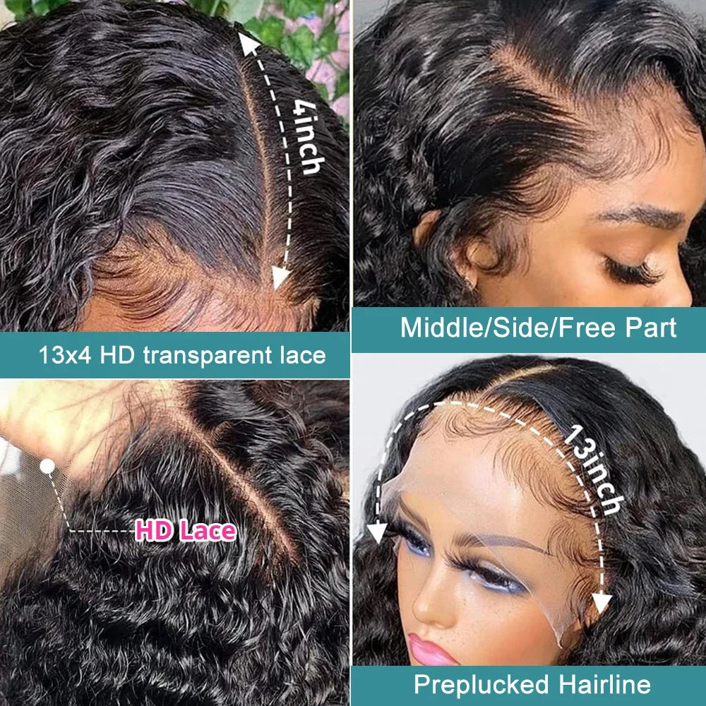 250 Density Transparent HD Human Hair Wig 30 38 40 Inch Deep Wave 13x4 Curly Lace Front 13x6 Water Wave Lace Frontal Wigs