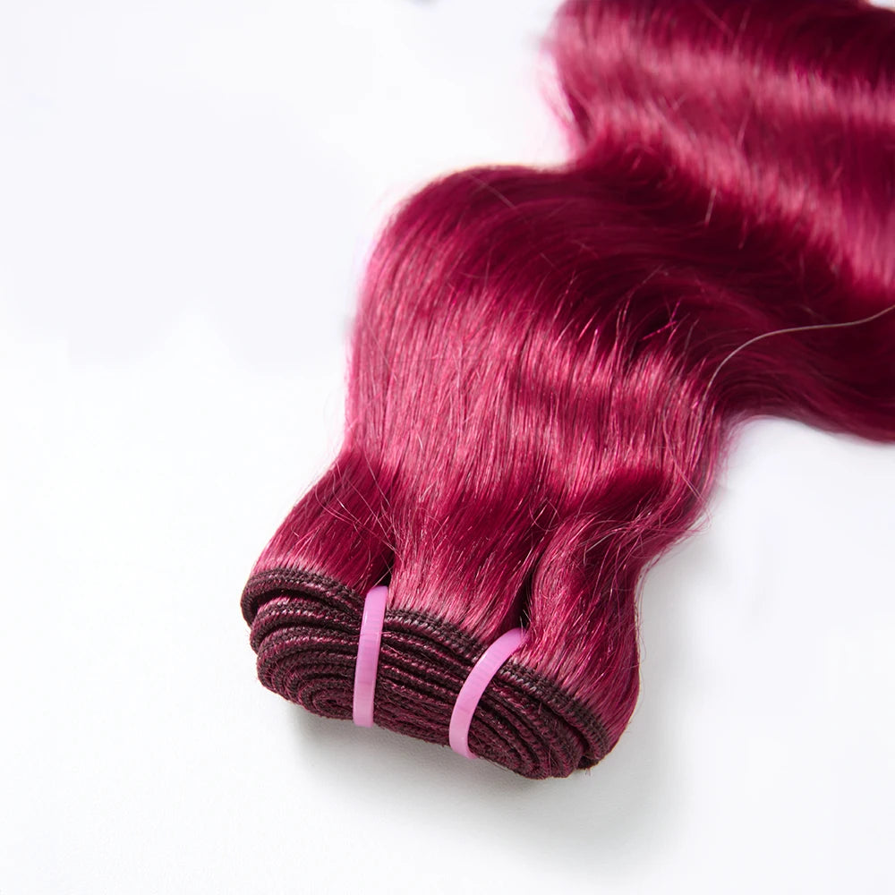 #99J Human Hair 13x4 Lace Front With 18 20 22Inch Bundles Brazilian Hair 3 Bundles With Frontal Body Wave Bundles Burgundy