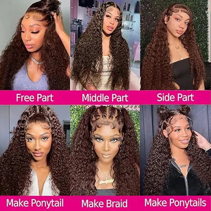 180 Density 13x6 Brown Deep Wave Lace Frontal Human Hair Wig Colored Loose Curly 13x4 HD Lace Front Human Wig For Women