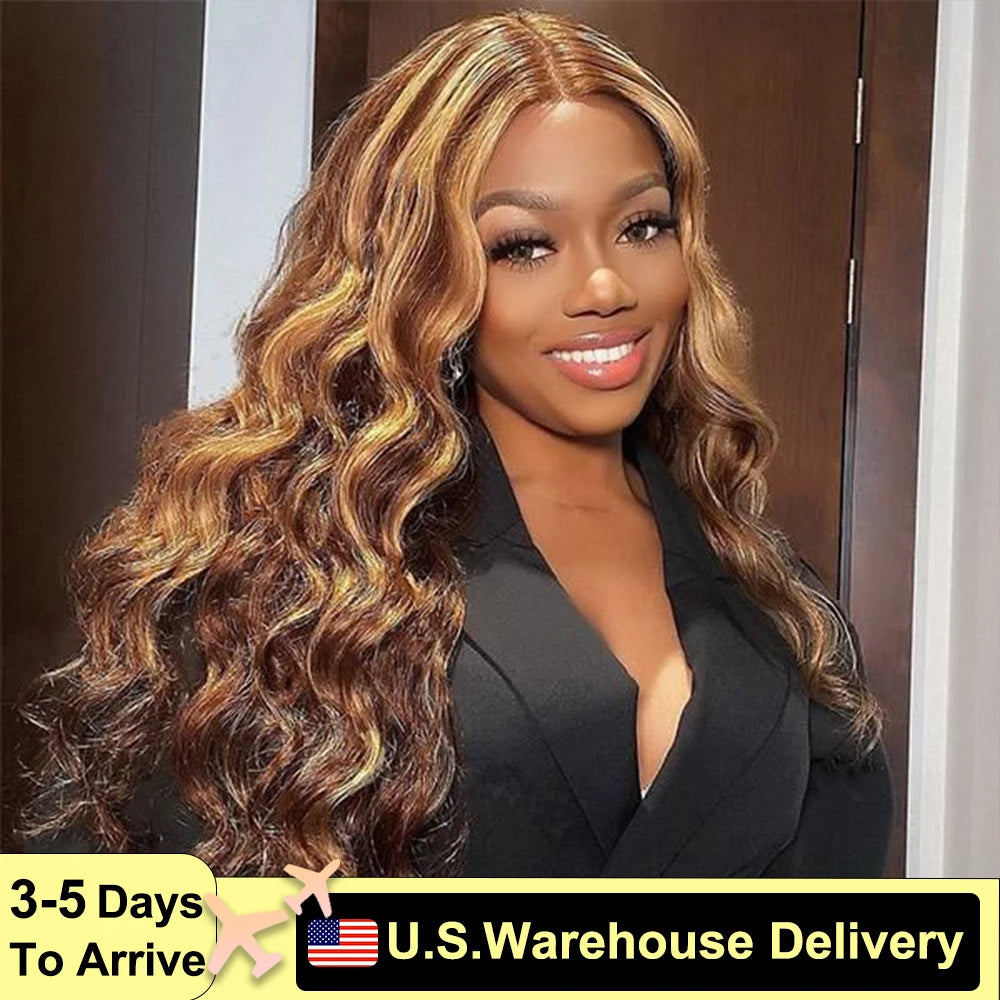 30 32 Inch 4/27 Loose Deep Wave 13x4 Lace Front Human Hair Wigs 13x6 Highlight Ombre Curly Colored Lace Frontal Wig 180 Density