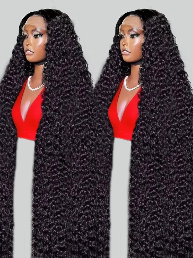 40 46 Inch Deep Wave Lace Frontal Wig 13x4 13x6 Hd Transparent Water Curly Wave Human Hair Lace Front Wigs For Women 300 Density