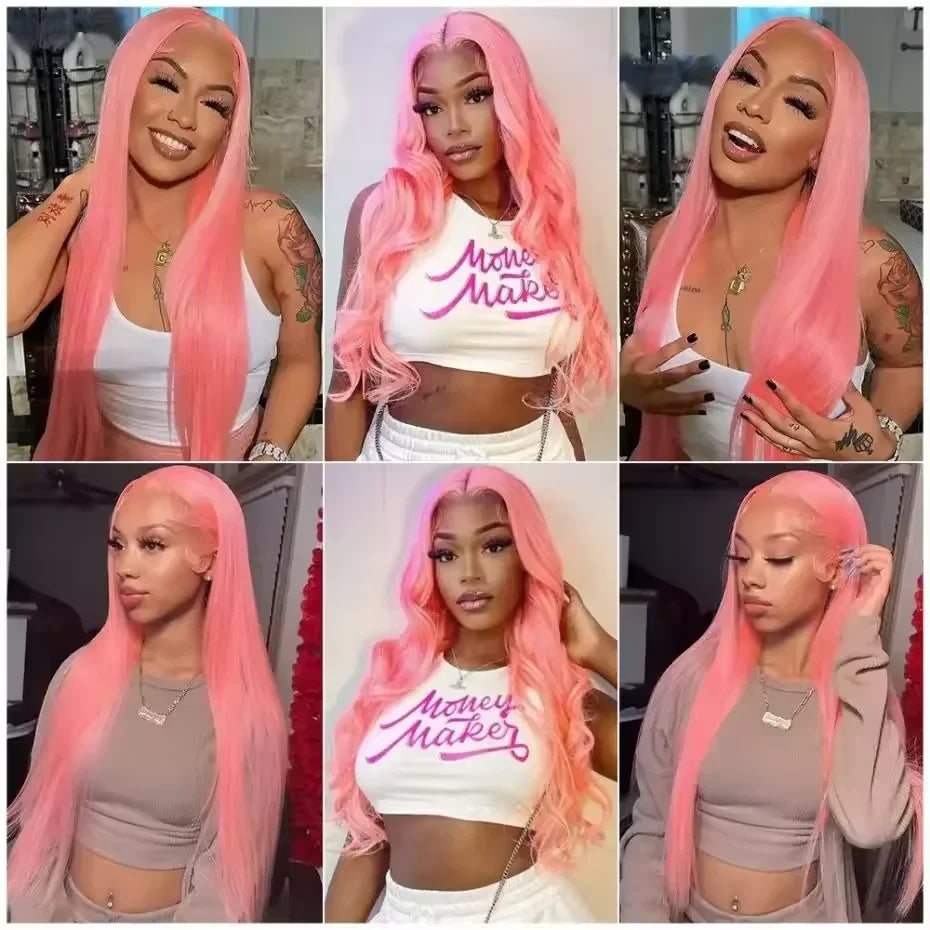 30 32 Inch Pink Straight 13x4 HD Transparent Lace Frontal Human Hair Wigs e 250 Density Bleach Colored Brazilian Hair For Women