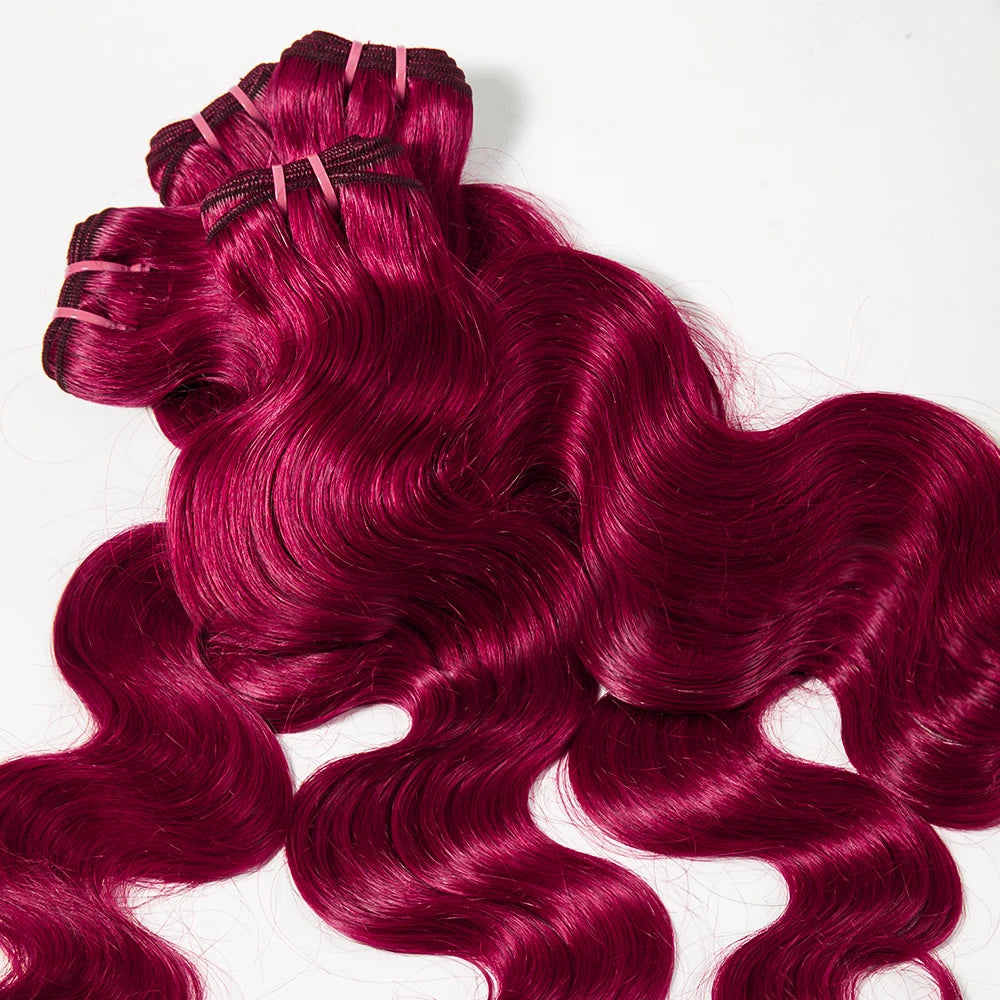 #99J Human Hair 13x4 Lace Front With 18 20 22Inch Bundles Brazilian Hair 3 Bundles With Frontal Body Wave Bundles Burgundy