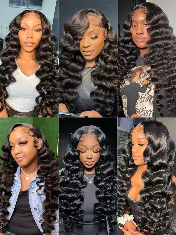 Loose Nature Deep Wave Frontal Wig 13x7 HD Lace Frontal Human Hair Wigs For Women Brazilian Wavy Lace Front Wig PrePlucked 250%