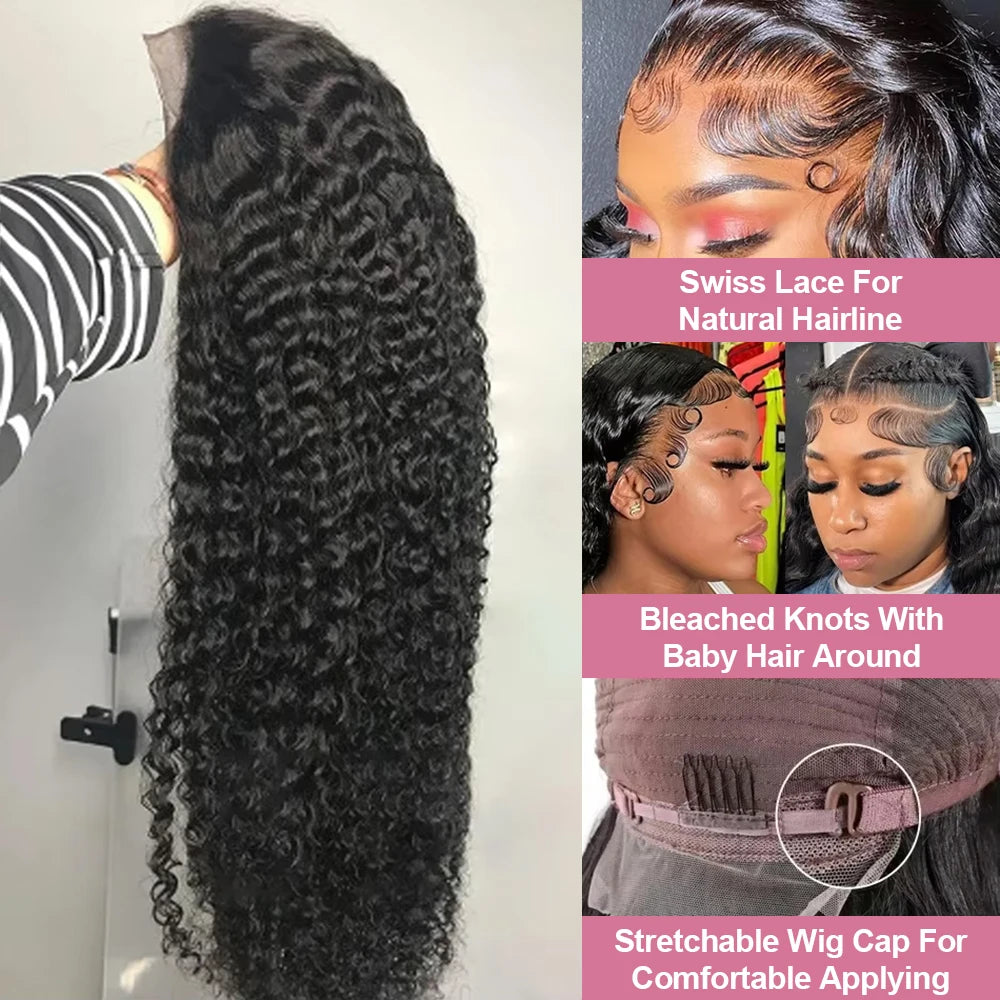 40 46Inch Deep Wave 13x6 13x4 Lace Frontal Human Hair Wig 300 Density 7x5 Water Curly Wear Go Glueless Human Hair Wigs For Women