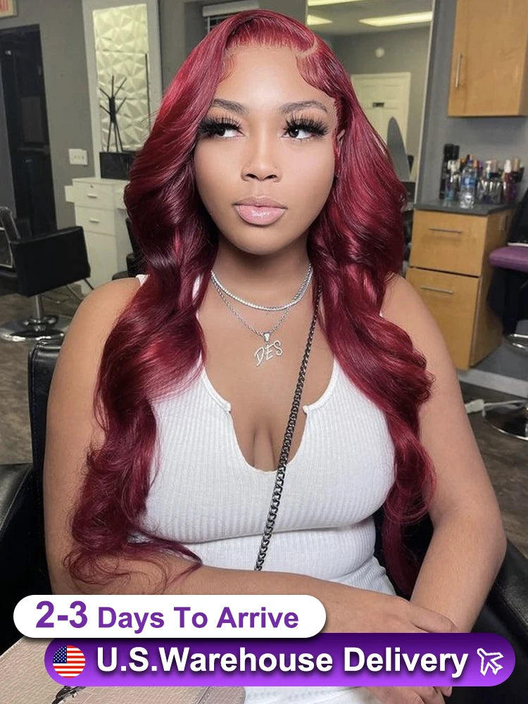 38 40Inch 13x4 99j Burgundy Lace Front Human Hair Wig Pre Plucked Transparent Lace Body Wave 13x6 Hd Lace Frontal Wigs For Women