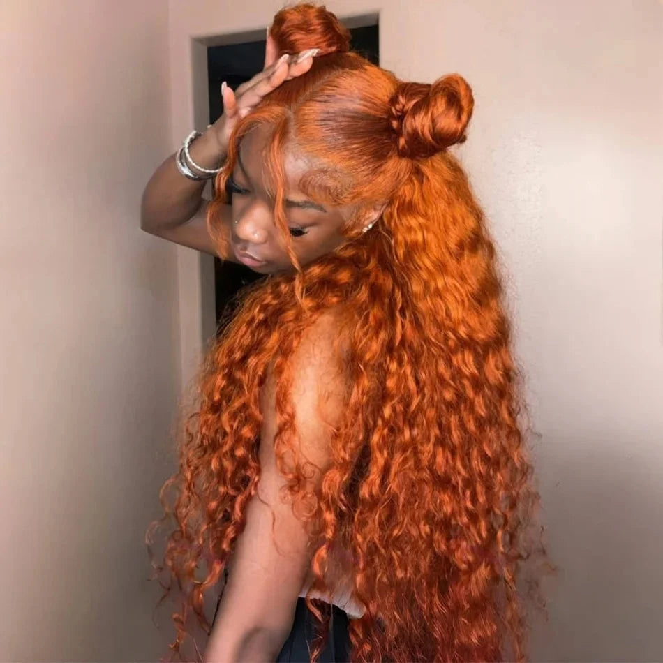 350# Orange Ginger Human Hair Wig Water Wave Curly Human Hair Wig 100% Brazilian Colored hd Lace Wig 13x4 13x6 Virgin Human Hair