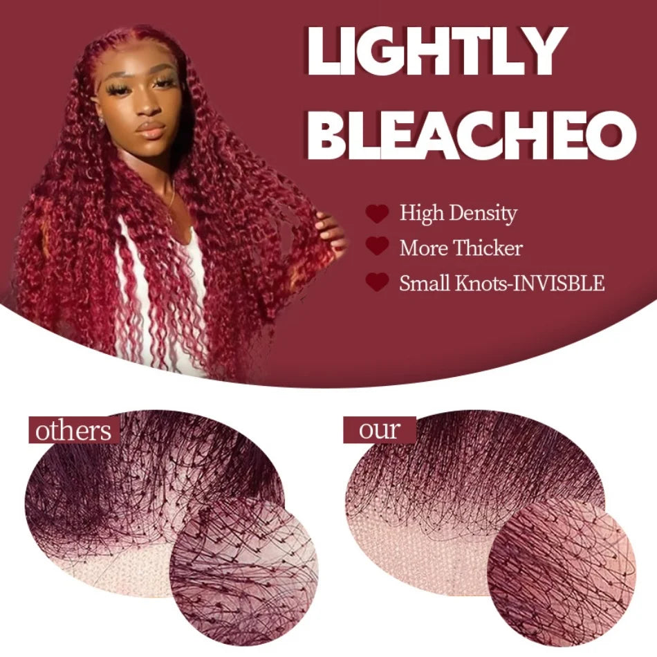 200 Density Burgundy 13x4 13x6 Hd Lace Frontal Red Remy Wig 100% Water Wave Curly Human Hair Pre Plucked Brazilian Colored Wigs