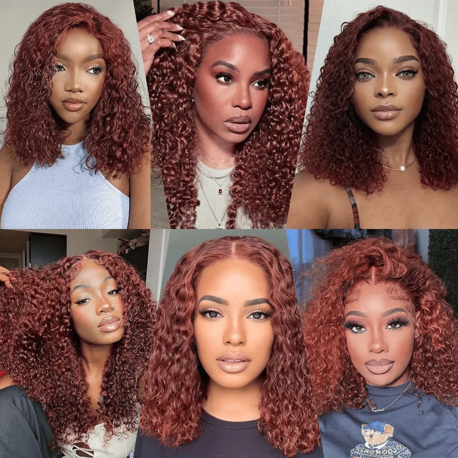 Reddish Brown Water Wave Lace Short Curly Wig Burgundy Red Remy Short Cut Bob Frontal Human Hair Wigs 100% Real Human Hair