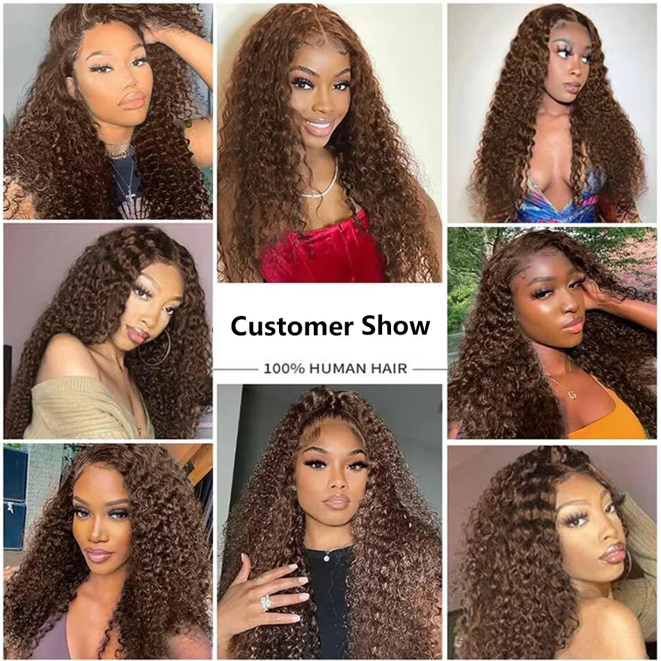 30 Inch Reddish Brown Deep Wave Frontal Wig 13X4 Lace Frontal Wig Colored Deep Wave 13x4 Lace Front Human Hair Wigs For Women