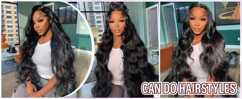 13x6 Body wave HD Transparent Lace Frontal Wigs Human Hair 40 inch Pre Preplucked 250 Density 360 Lace Frontal Wigs For Women