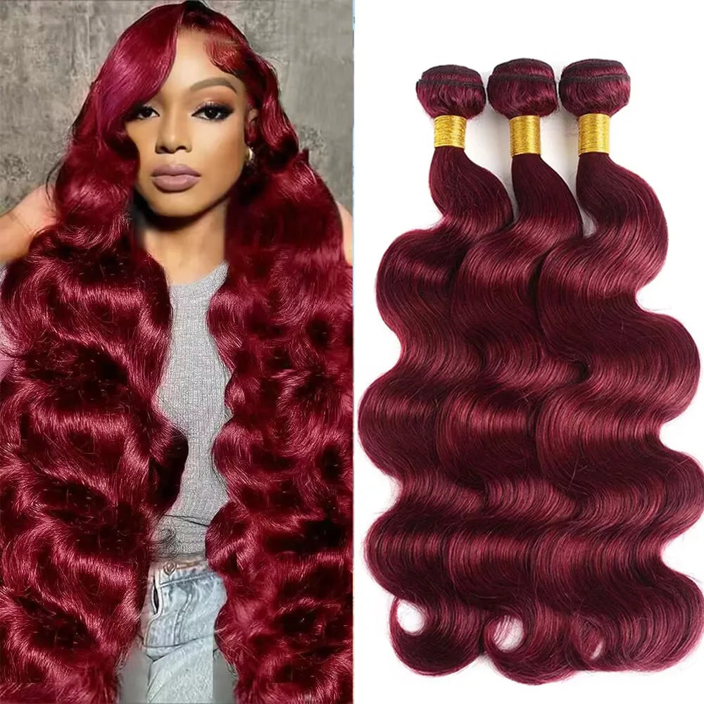 14A Burgundy Hair Bundles #99J Body Wave Bundles Red Colored Human Hair Bundles 1/3/4 PCS Brazilian Virgin Hair Weave Extension