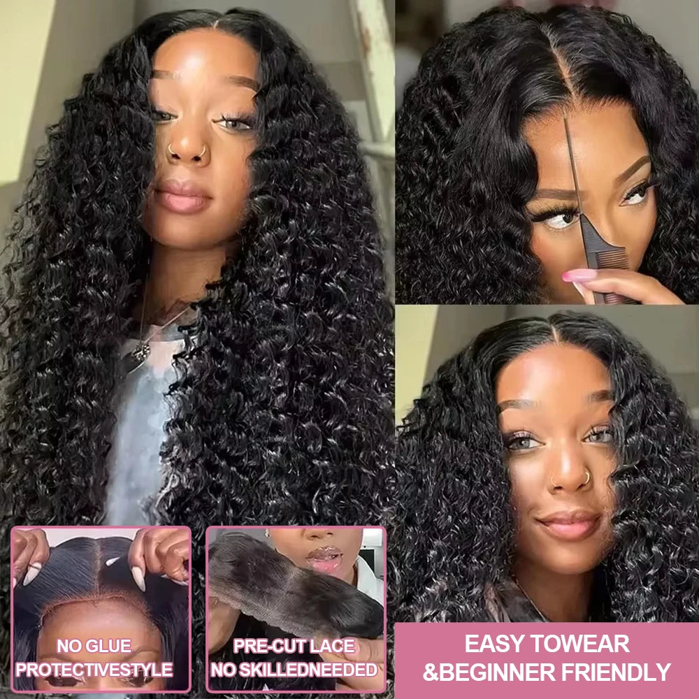 300% 13X6 13X4 HD Deep Wave Lace Frontal Wig Brazilian 40 46 Inch Water Curly Wear And Go 7x5 Glueless Human Hair Wigs For Women