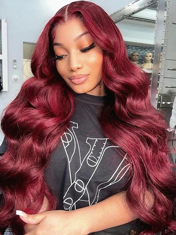 38 40Inch 99j Burgundy Lace Front Human Hair Wig 13x5 Pre Plucked Transparent Lace Body Wave 13x6 Hd Lace Frontal Wigs For Women