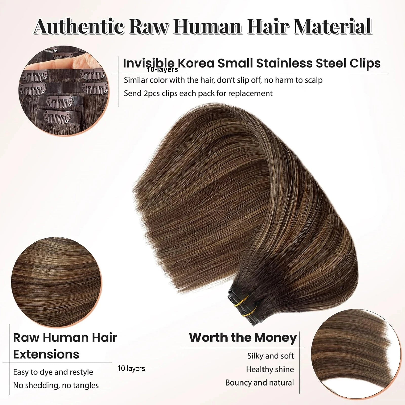 Highlight Straight Clip In Extensions 100% Brazilian Human Hair Clip In Hair Extension One Piece Hairpieces With 24 Secure Clips