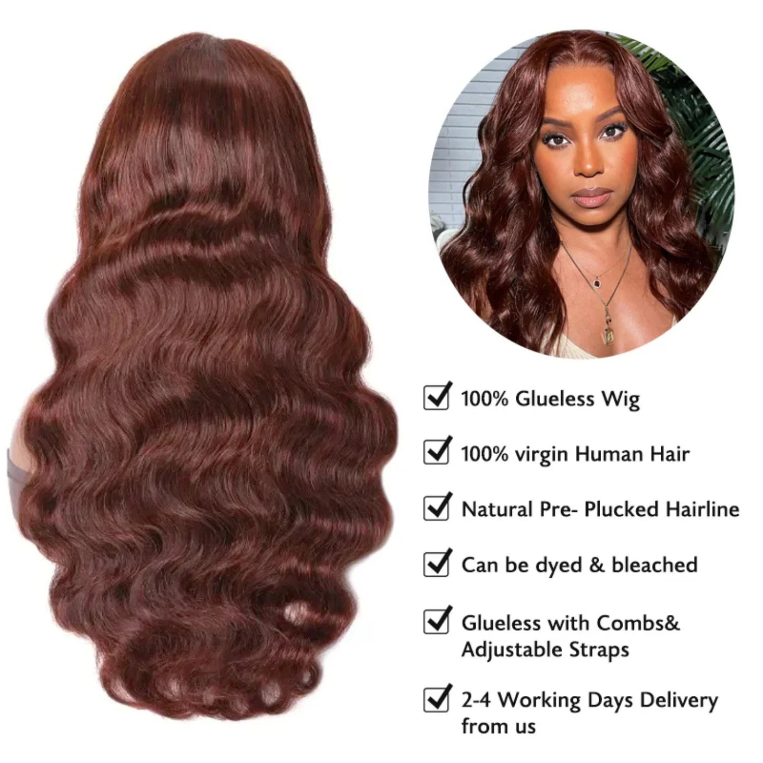 13x4 Auburn Colored Human Hair Lace Front Wigs Body Wave Glueless Wigs 180% Density Reddish Brown Lace Front Wigs 22 Inch