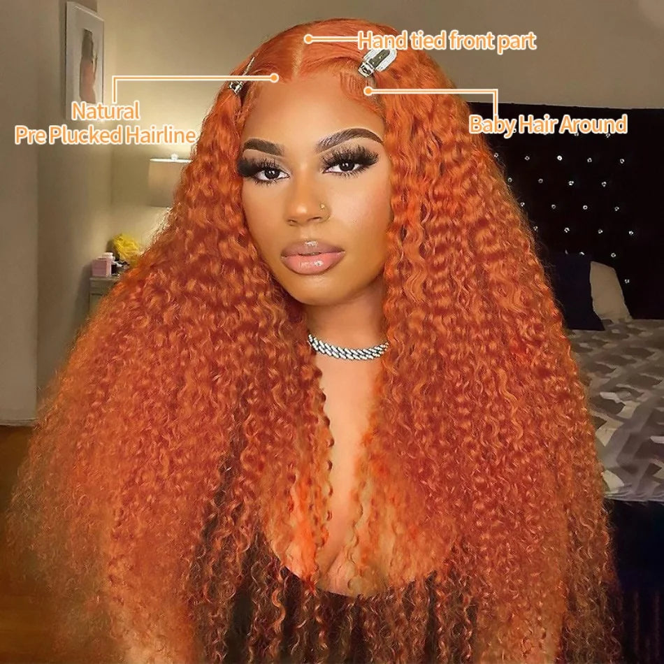 200 Density Ginger Human Hair Wig Water Wave Curly Human Hair Wig Brazilian 100% Colored 13x4 13x6 hd Lace Wig Virgin Human Hair