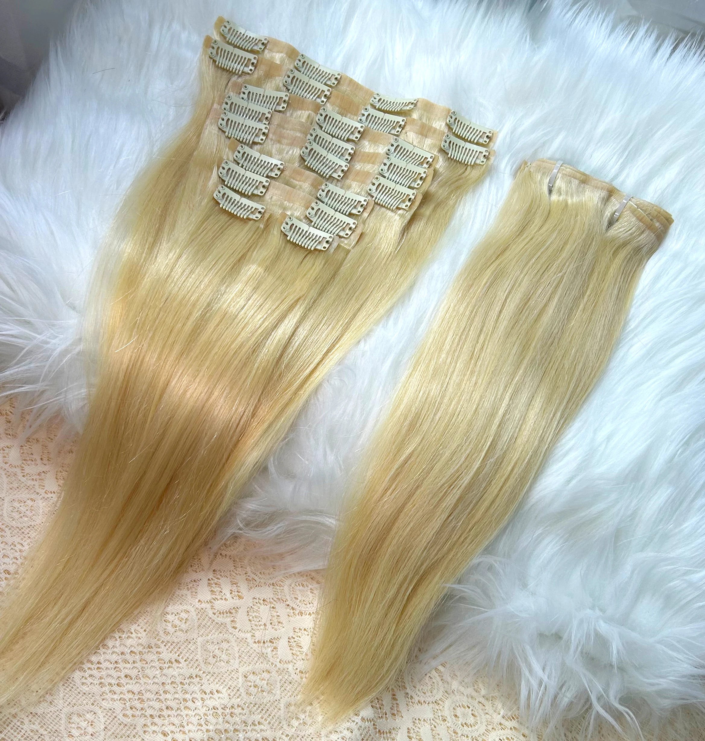 9Pcs/set  613 Clip Ins Hair Extensions 100% Real Human Hair 613 Blonde Colored Straight Clip In Hair 120G/Set Deals For Women