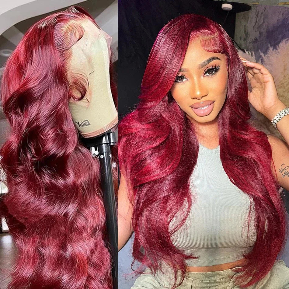 Ready to wear Wine Red Lace Front Wigs Burgundy 99J Layered Cut Loose Body Wave Glueless 7x5 Closure Lace Human Hair Wig