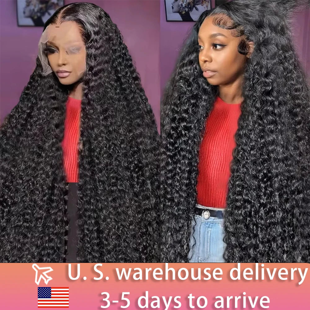 Long Curly 13x4 Lace Closure Glueless Frontal Human Hair Wig Deep Wave Brazilian 250 Density 13x6 HD Transparent Lace Front Wigs