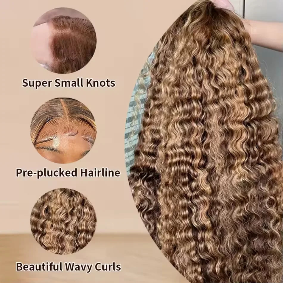 40Inch  360 Curly Highlight Wig Human Hair 100% Honey Blonde Loose Deep Wig 13x4 13x6 Hd Lace Water Wave Frontal Wigs For Women