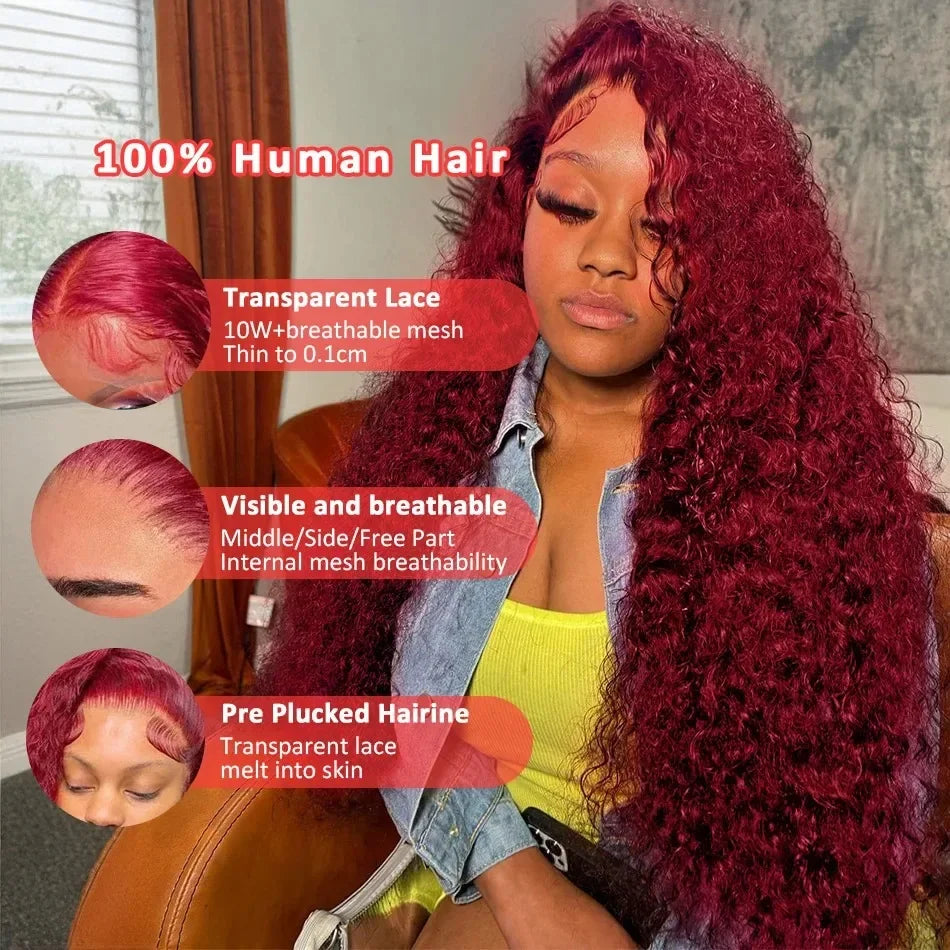 99J Burgundy 13x4 Lace Wig Deep Curly Human Hair Glueless Wig Human Hair Ready to wear Choice Brazilian Wigs For Women