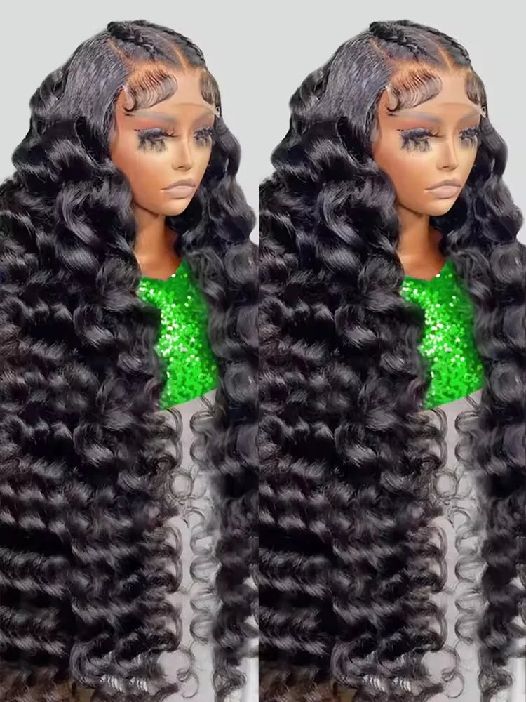 Loose Nature Deep Wave Frontal Wig 13x7 HD Lace Frontal Human Hair Wigs For Women Brazilian Wavy Lace Front Wig PrePlucked 250%