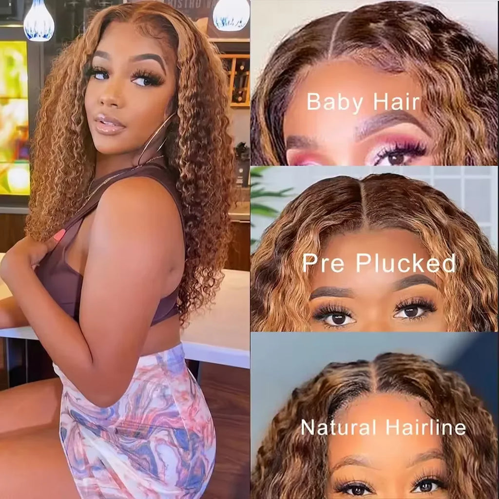 13x6 250 Density 4/27 Highlight Deep Wave HD Lace Front Wig Human Hair 42 Inch Pre Plucked Water Wave Lace Front Human Hair Wigs