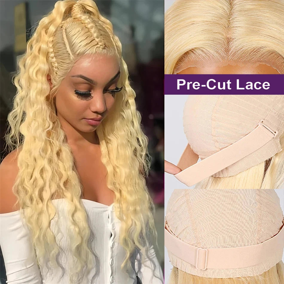 40 42 Inch Honey Blond Curly Wigs 613 Hd Lace Frontal Wig 13x6 for Women 200 Density Deep Wave Frontal Wig