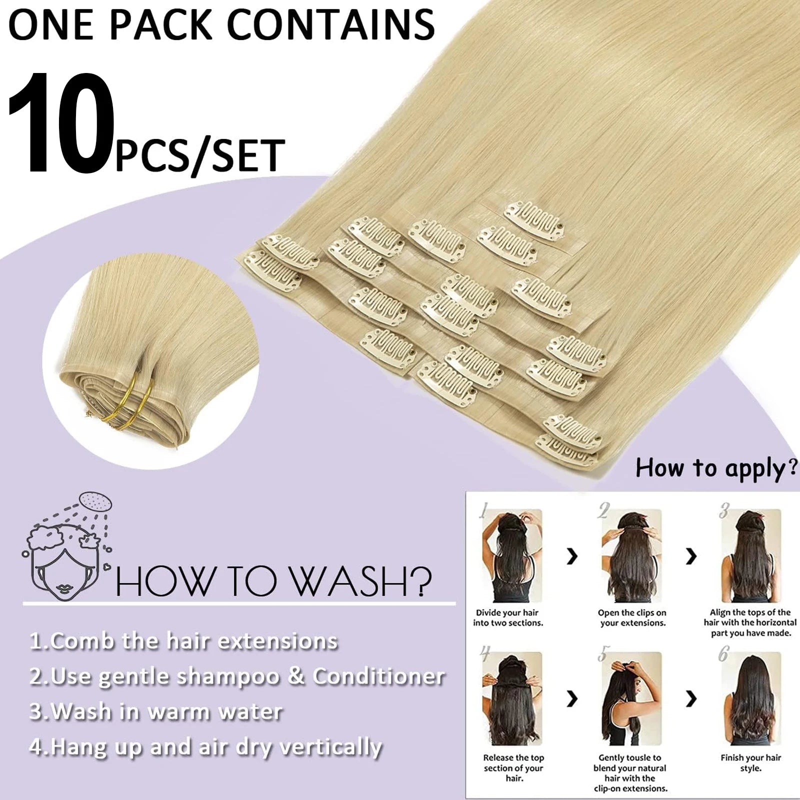 10Pcs Clip In Hair Extensions 100% Real Human Hair 613 Blonde Colored Straight Clip In Hair 140G/Set Deals Clearance Sale