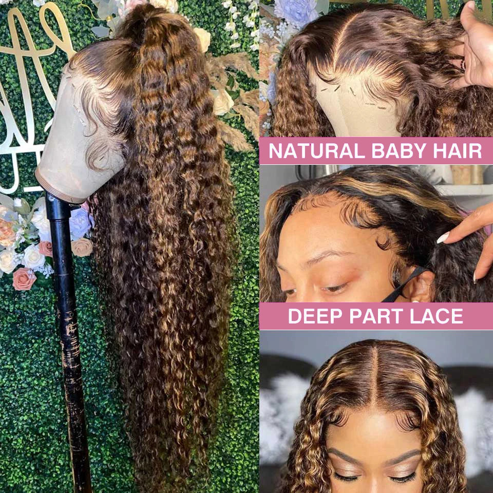 40 Inch 4/27 Curly Ombre Highlight 7x5 Glueless Wigs Human Hair Ready To Wear 250% Density 13x4 Deep Wave Frontal Wigs For Women