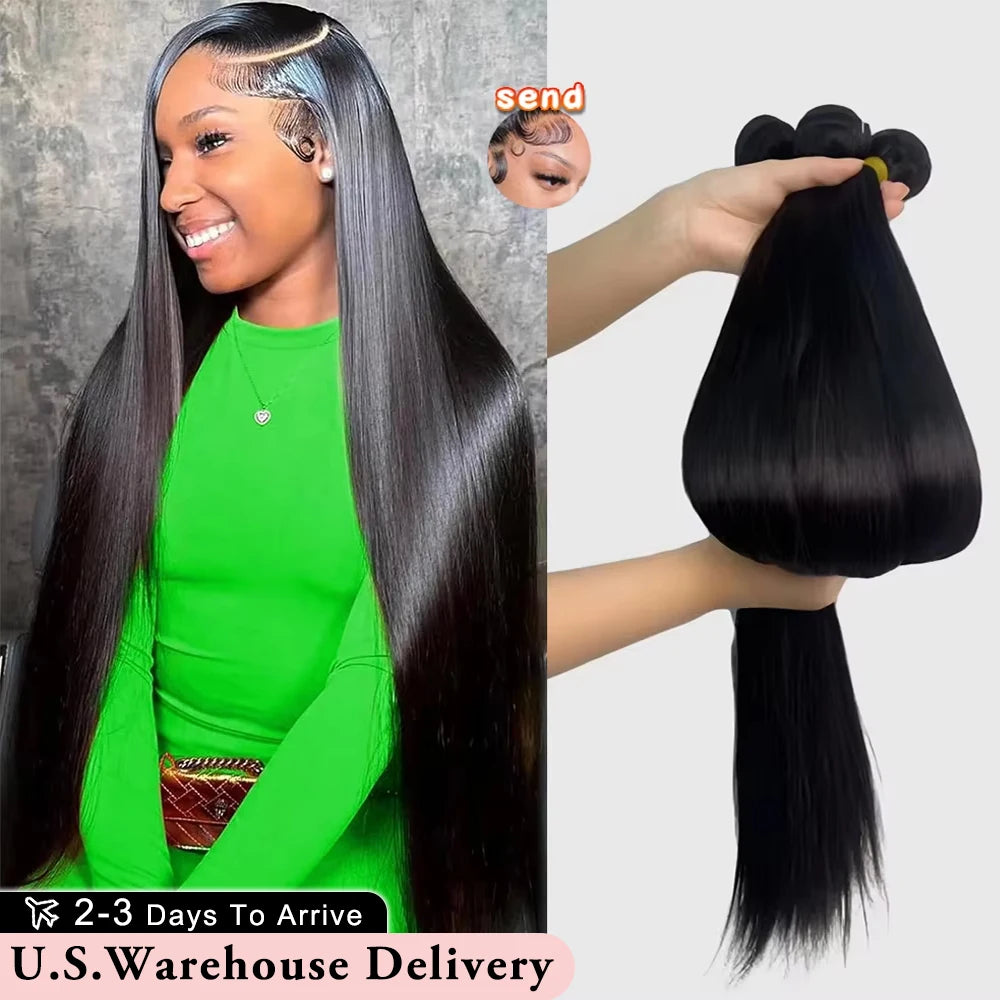 30 38 40 Inch Long Straight Human Hair Bundles 3/4/5/6 Pcs Natural Raw Hair Remy 100% Human Hair Extensions Weave Thick Bundles