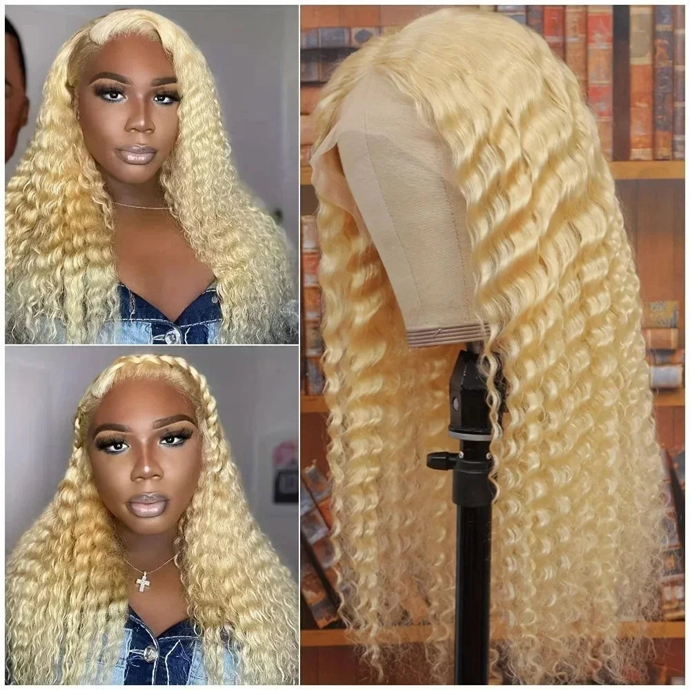 40 42 Inch Honey Blond Curly Wigs 613 Hd Lace Frontal Wig 13x6 for Women 200 Density Deep Wave Frontal Wig