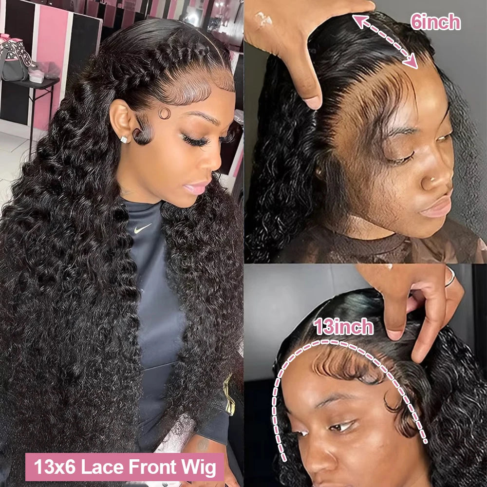 40 46Inch Deep Wave 13x6 13x4 Lace Frontal Human Hair Wig 300 Density 7x5 Water Curly Wear Go Glueless Human Hair Wigs For Women