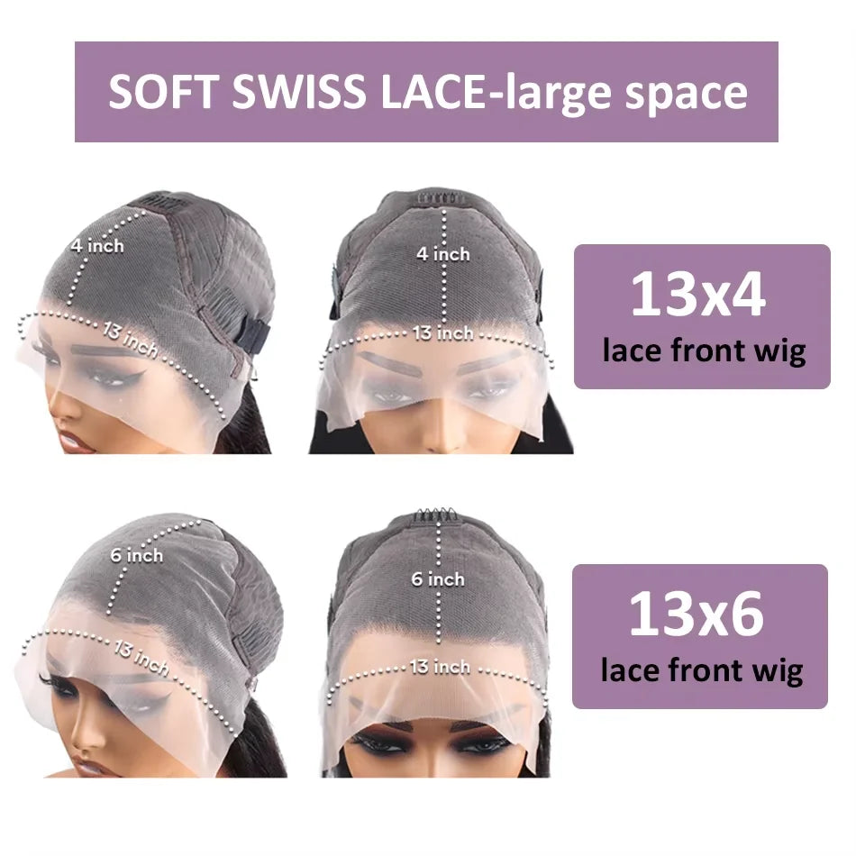 13x6 Body wave HD Transparent Lace Frontal Wigs Human Hair 40 inch Pre Preplucked 250 Density 360 Lace Frontal Wigs For Women