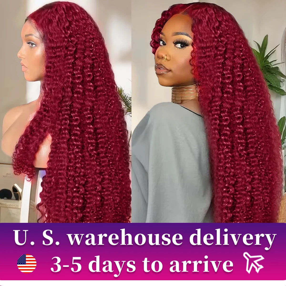 250 Density 30 Inch 13x4 99J Burgundy Deep Wave Lace Frontal Wig Curly Lace Front HD Lace Frontal Human Hair Wigs For Womem