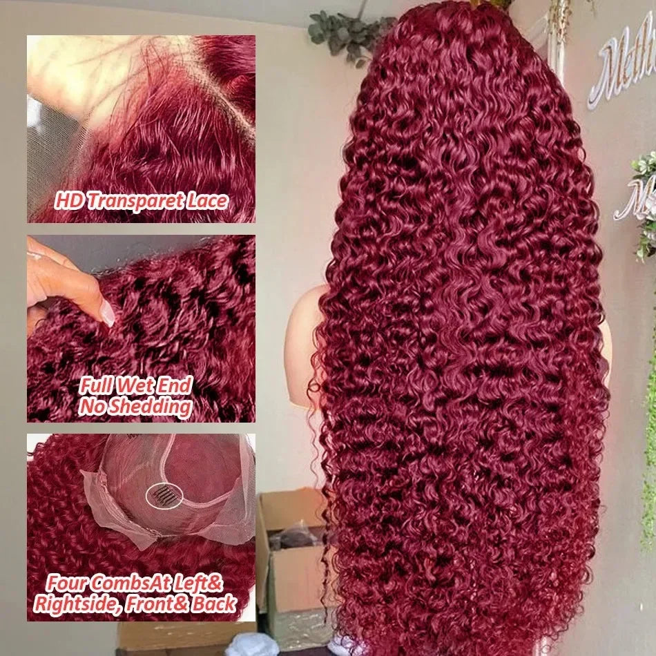 99J Burgundy 13x4 Lace Wig Deep Curly Human Hair Glueless Wig Human Hair Ready to wear Choice Brazilian Wigs For Women