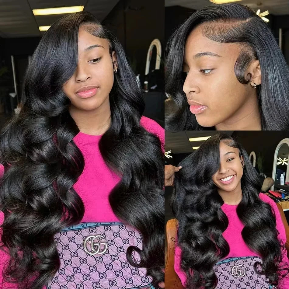 30 Inch Black Body Wave 13x6 HD Lace Frontal Wigs 200 Density 13x5 Water Wave Lace Frontal Wig 100% Human Hair Wet And Wavy