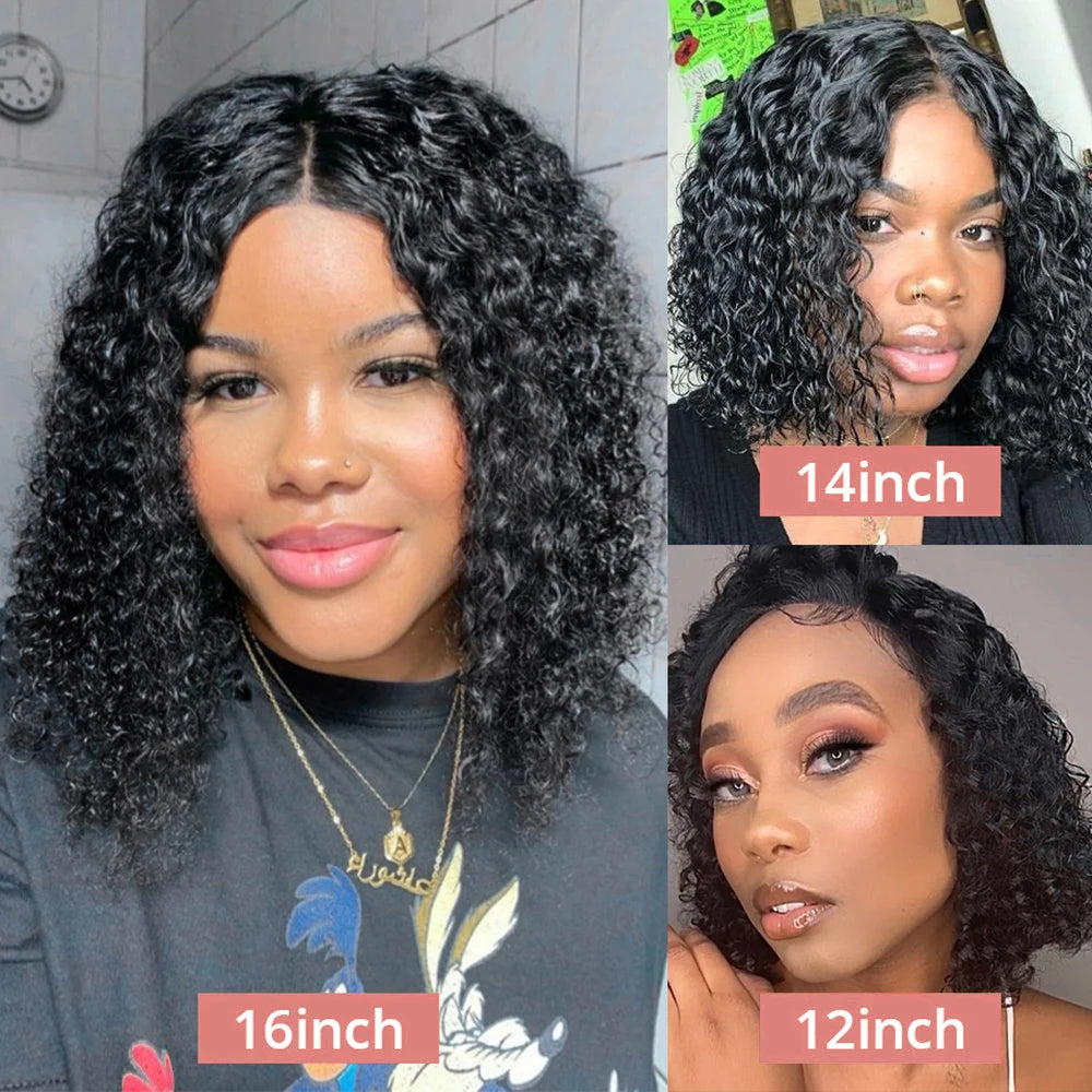 Water Wave 4x4 Closure Wigs Human Hair Glueless Bob Wig Human Hair Pre Plucked 13x4 Deep Curly Lace Front Wig 180% Density Full