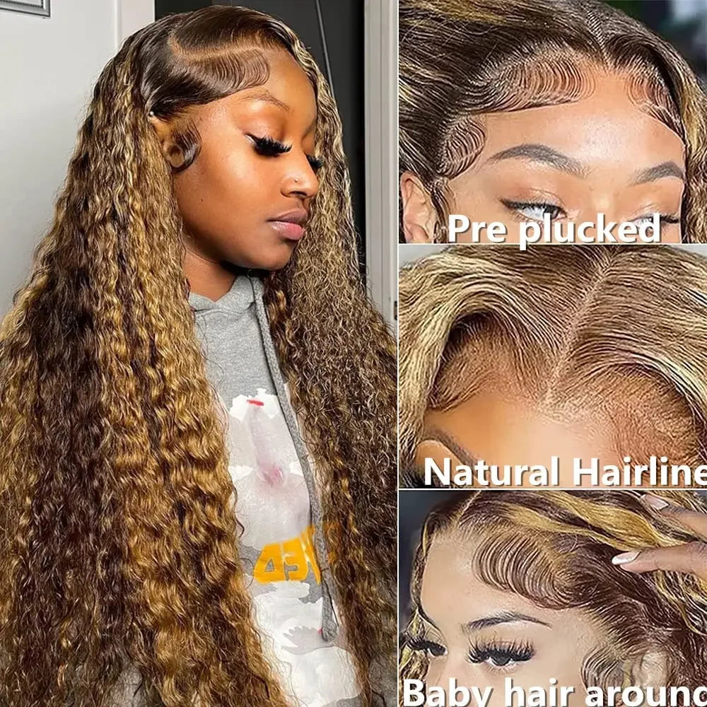 300% 4/27 Highlights Ombre Blonde Human Hair Deep Wave 13x6 hd Lace Front Wig Blonde Curly Hair for Black Women Human Hair Wig
